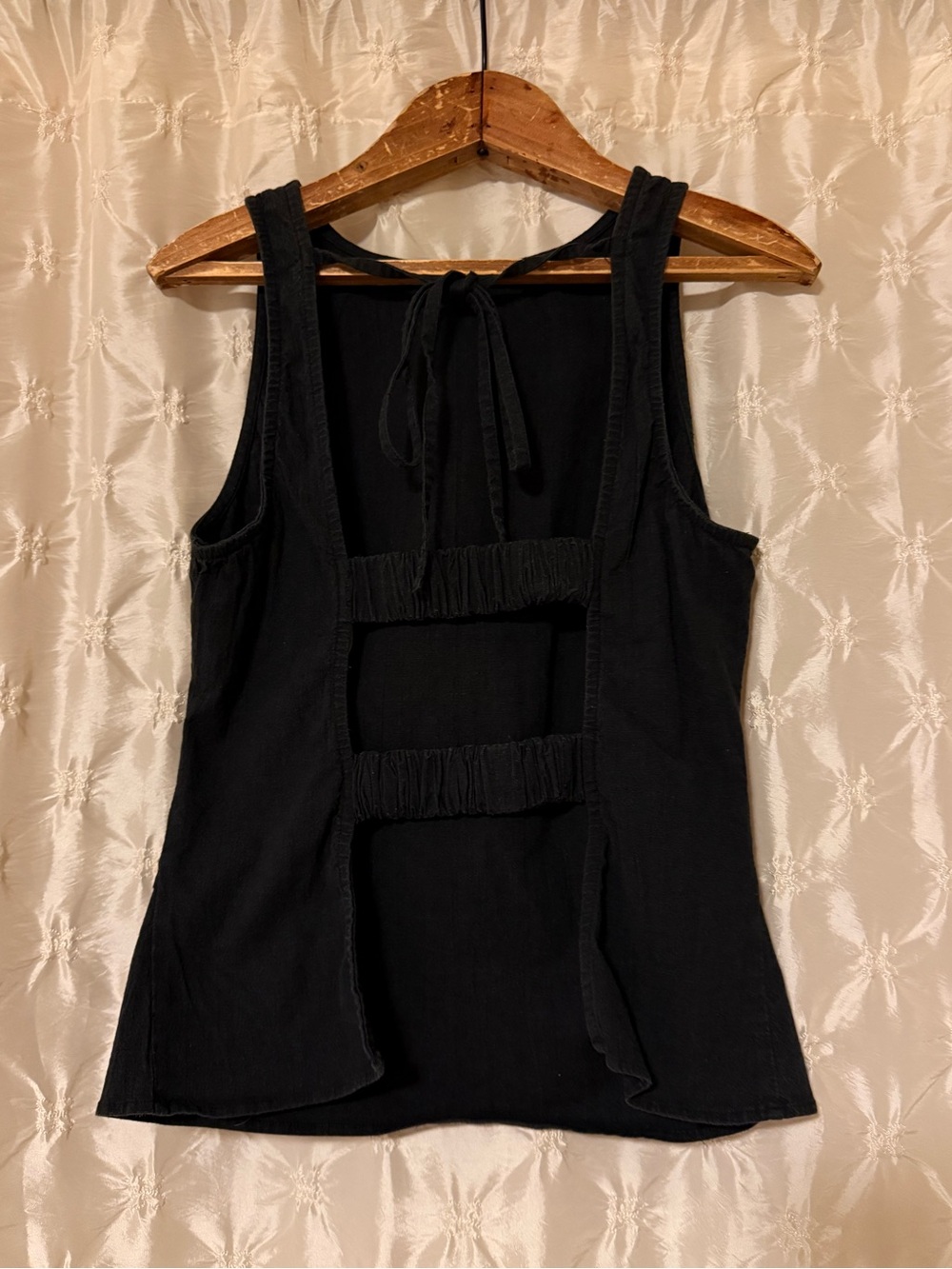Free People Kaylor Backless Top Black Peplum Tank Cutout Tie-Back Linen Blend - Picture 4 of 11